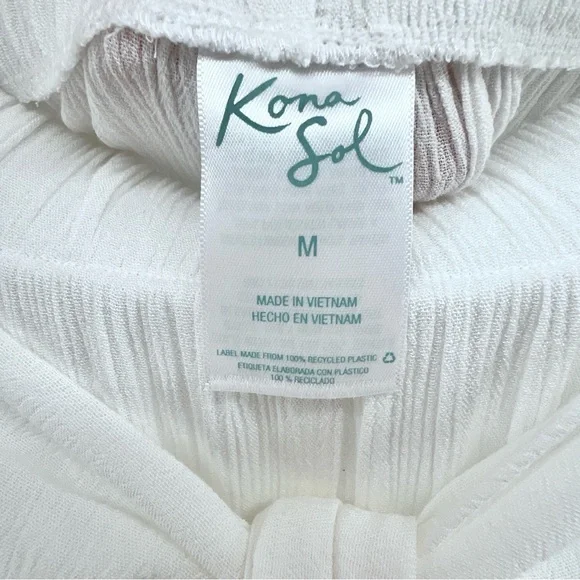 Kona Sol NWT Split Wide Leg Tie Front Pants Sz M White Gauzy Swim Cover Up Sheer - Picture 13 of 15